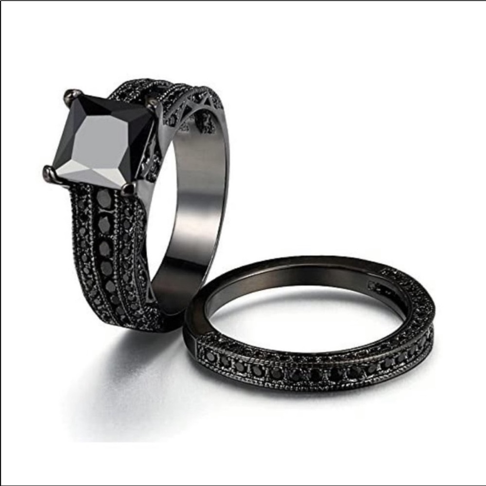 Princess cut black sapphire s925 wedding set - Picture 6 of 9